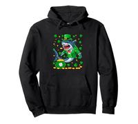 Shark Wearing Irish Costume St. Patrick's Day Shamrocks Pullover Hoodie