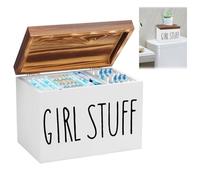 Shark Week Tampon Holder Storage for Bathroom,2-Compartment Sanitary Towel Storage Box with Lid Wooden Feminine Product Organizer Period Organizer Versatile Sanitary Pad Box for Women Girl (White)