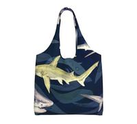 Shark Whale Marine Life,Reusable Tote Bags Grocery Bags Large Capacity Canvas Shopping Shoulder bag