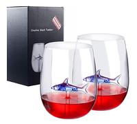 Shark Wine Glass with Shark Inside, Unique 3D Blue Colored Shark Wine Glasses (Set of 2), Personalized Shark in Red Wine Cups, Modern Shark Lover Gifts for Women Party Birthday Wedding (Stemless)