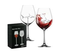 Shark Wine Glasses Set of 2 with 3D Shark Inside, 300ml Lead-Free Glass Goblets, Gift Box, Funny Novelty Gift for Women & Men, Birthday Wedding Anniversary (Clear)