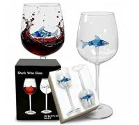Shark Wine Glasses Set of 2 with Cleaning Brush, 3D Blue Shark Inside Crystal Goblets, Unique Wine Glass Gifts for Women, Wedding, Birthday, Anniversary, Party, Halloween