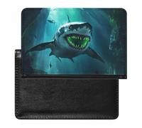 Shark with Glowing Green Teeth Leather Passport Holder ID Card Protector Portable Cover Case Travel Wallet for Men Women