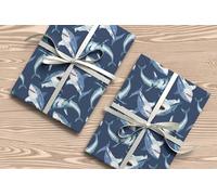 Shark Wrapping Paper - Watercolour Ocean Predator Gift Wrap - Fun Sea Life Birthday Party Present Paper Kids Marine Animal Lovers - W75 (Navy, Small Sheet - 30 x 40cm/ 11.8" x 15.7" inches)