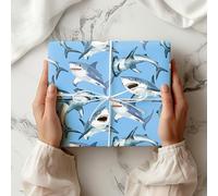 Shark Wrapping Paper - Watercolour Ocean Predator Gift Wrap - Fun Sea Life Birthday Party Present Paper Kids Marine Animal Lovers - W75 (Cornblue, Small Sheet - 30 x 40cm/ 11.8" x 15.7" inches)