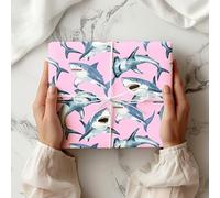 Shark Wrapping Paper - Watercolour Ocean Predator Gift Wrap - Fun Sea Life Birthday Party Present Paper Kids Marine Animal Lovers - W75 (Light Pink, Large - 58 x 85cm / 22.8" x 33.4" inches)