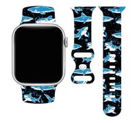 Shark Wristband Straps Watch Band Compatible with Apple Watch 38mm 40mm 41mm, Cute Sea Animals Silicone Pattern Printed Replacement Accessories Wrist Compatible with Adults iWatch Series 9 8 SE Ultra