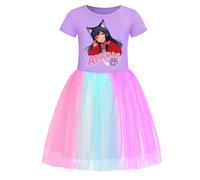 SharkBebe Aphmau Girls Dress Short Sleeve 3D Pattern Cartoon Sundress A-line Round Neck Princess Dresses Casual Tulle Dress (UK, Age, 8 Years, 9 Years, Regular, Purple)