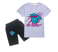 SharkBebe Boys Mr-Beast Tee Shirt Short-Sleeved Youth Cool Top Tee Girls Casual Black Red Lightning Cat T-Shirt For Kids Clothes Set Grey 7-8 Years
