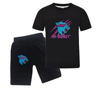 SharkBebe Boys Mr-Beast Tee Shirt Short-Sleeved Youth Cool Top Tee Girls Casual Black Red Lightning Cat T-Shirt For Kids Clothes Set Black 4-5 Years