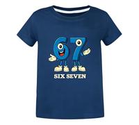 SharkBebe Boys' Short Sleeve T-Shirt Meme with Cartoon Number 67 Six Seven Cotton Graphic Sports Top Tee Ages 4-13 Years (UK, Age, 9 Years, 10 Years, Regular, Navy)
