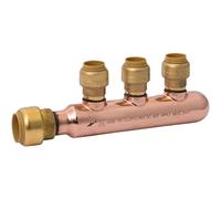 SharkBite 25553LF Brass Multi Tee Manifolds with Push-Fit Branches, 3/4 in. x 1/2 in. 3 Port Closed