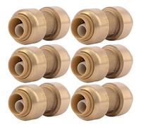 SharkBite 3/8 inch Coupling, Pack of 6, Push to Connect Brass Plumbing Fitting, PEX Pipe, Copper, CPVC, PE-RT, HDPE, U006LF