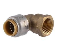 Sharkbite Max 1/2 Inch x 1/2 Inch 90 Degree Female Adapter Elbow, Push to Connect Brass Plumbing Fitting, PEX Pipe, Copper, CPVC, PE-RT, HDPE, UR308A