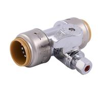 Sharkbite Max 3/4 x 3/4 x 1/4 Inch Compression Tee Stop Valve, Push to Connect Brass Plumbing Fitting, PEX Pipe, Copper, CPVC, PE-RT, HDPE, UR24985A