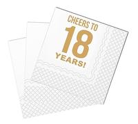 SharkBliss Funny 18th Birthday Cocktail Napkins, 50 Pack Funny 18th Birthday Paper Napkins for Boys Girls Eighteen 18th Bday Decor 2-Ply, 5x5 (Gold, Cheers to 18 Years)