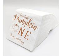 SharkBliss Pumpkin First Birthday Napkins, 100 Pack Our Little Pumpkin Is One Paper Cocktail Napkins for Fall Autumn Halloween Lil' Pumpkin First Birthday Decor | 2-Ply, 5x5"(Our Lil' Pumpkin Is One)