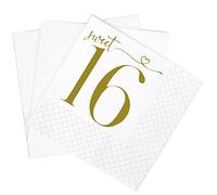 SharkBliss Sweet 16 Happy Birthday Cocktail Napkins, 100 Pack Gold Sweet 16 Happy Birthday Paper Cocktail Beverage Napkins in Bulk for His Her Sixteen 16th Birthday | 2-Ply, 5x5" (Sweet 16 Napkins)