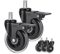 SharkByte 10mm Office Chair Wheels Replacement Rubber Chair casters for ALL Floors, Heavy Duty Rollerblade Office Chair wheels set with 2 BRAKE LOCK Castors Stem Also compatible with IKEA Chair wheels