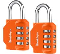 SharkByte 2 Pack Heavy Duty Combination Padlocks - 4-Digit Weatherproof Outdoor Lock, Keyless Resettable Lock for Gym, School, Locker, Shed, Toolbox, Storage & Site Use - Orange
