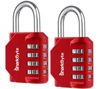 SharkByte 2 Pack Heavy Duty Combination Padlocks - 4-Digit Weatherproof Outdoor Lock, Keyless Resettable Lock for Gym, School, Locker, Shed, Toolbox, Storage & Site Use - Red
