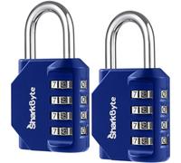 SharkByte 2 Pack Heavy Duty Combination Padlocks - 4-Digit Weatherproof Outdoor Lock, Keyless Resettable Lock for Gym, School, Locker, Shed, Toolbox, Storage & Site Use - Blue
