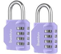 SharkByte 2 Pack Heavy Duty Combination Padlocks - 4-Digit Weatherproof Outdoor Lock, Keyless Resettable Lock for Gym, School, Locker, Shed, Toolbox, Storage & Site Use - Purple