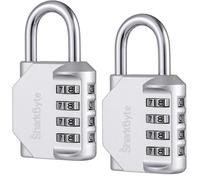SharkByte 2 Pack Heavy Duty Combination Padlocks - 4-Digit Weatherproof Outdoor Lock, Keyless Resettable Lock for Gym, School, Locker, Shed, Toolbox, Storage & Site Use - Silver