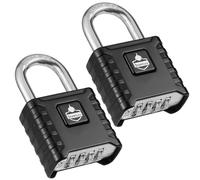 SharkByte 2 Pack Heavy Duty Combination Padlocks [Weatherproof] 52mm 4-Digit Outdoor Locks with 8mm Stainless Steel Shackles, Anti-Rust & Resettable Code Padlocks for Gate, Shed, Garage, Gym - Black