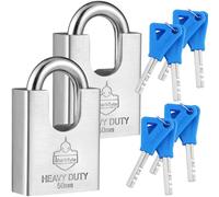 Sharkbyte 2 Pack Heavy Duty Padlock [Never Rust] 50mm Waterproof Stainless Steel High Security Anti-Cut Concealed Shackle, 4 Keys, Weatherproof Outdoor Container, Shutter, Warehouse, Gate, Garage Lock