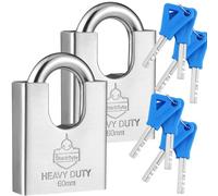 Sharkbyte 2 Pack [Never Rust] 60mm Heavy Duty Waterproof Outdoor Padlock 4 Keys, High Security Stainless Steel Anti-Cut Concealed Shackle, Weatherproof Container, Shutter, Warehouse, Gate, Garage Lock