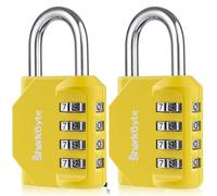 SharkByte Combination Padlock, 4-Dial Heavy Duty Combination Lock, Weatherproof Outdoor Lock Combination Padlock for Gym, School, Locker, Shed, Storage, Garage, Fence, Hasp, Toolbox (2 Pack) Yellow