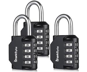 SharkByte Combination Padlock - 4-Dial Heavy Duty Combination Lock, Weatherproof Outdoor Lock Re-settable Combination Padlock for Gym, School, Locker, Outdoor Shed, Storage, Cabinet, Toolbox (3 Pack)