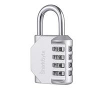 SharkByte Heavy Duty Combination Padlock - 4-Digit Weatherproof Outdoor Lock with Stainless Steel Shackle, Anti-Rust Resettable Code for Gym, School, Locker, Shed, Toolbox, Gate & Warehouse - Silver