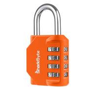 SharkByte Heavy Duty Combination Padlock - 4-Digit Weatherproof Outdoor Lock with Stainless Steel Shackle, Anti-Rust Resettable Code for Gym, School, Locker, Shed, Toolbox, Gate & Warehouse - Orange