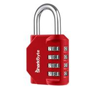 SharkByte Heavy Duty Combination Padlock - 4-Digit Weatherproof Outdoor Lock with Stainless Steel Shackle, Anti-Rust Resettable Code for Gym, School, Locker, Shed, Toolbox, Gate & Warehouse - Red