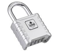 SharkByte Heavy Duty Combination Padlock [Weatherproof] 52mm 4-Digit Outdoor Lock with 8mm Stainless Steel Shackle, Anti-Rust & Resettable Code Padlock for Gate, Shed, Garage, Gym, Warehouse - Silver