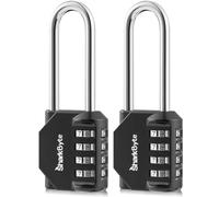 SharkByte Long Padlock [2.6" Shackle] 4 Dial Heavy Duty Combination Lock, Weatherproof for Gym, School, Locker, Outdoor Shed, Garage, Fence, Hasp, Toolbox (2 Pack)