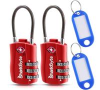 SharkByte Slim TSA Approved Luggage Locks, 3-Dial Security Travel Combination Padlock with Tags, Flexible Cable Wire Travel Lock, Suitcase Locks, Bag, Gym Locker, Small Padlock with Code (2 Pack)