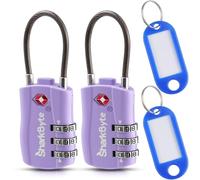 SharkByte Slim TSA Approved Luggage Locks, 3-Dial Security Travel Combination Padlock with Tags, Flexible Cable Wire Travel Lock, Suitcase Locks, Bag, Gym Locker, Small Padlock with Code (2 Pack)