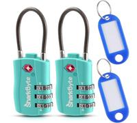 SharkByte Slim TSA Approved Luggage Locks, 3-Dial Security Travel Combination Padlock with Tags, Flexible Cable Wire Travel Lock, Suitcase Locks, Bag, Gym Locker, Small Padlock with Code (2 Pack)