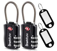 SharkByte Slim TSA Approved Luggage Locks, 3-Dial Security Travel Combination Padlock with Tags, Flexible Cable Wire Travel Lock, Suitcase Locks, Bag, Gym Locker, Small Padlock with Code (Pack of 2)