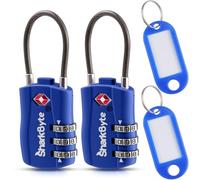 SharkByte Slim TSA Approved Luggage Locks, 3-Dial Security Travel Combination Padlock with Tags, Flexible Cable Wire Travel Lock, Suitcase Locks, Bag, Gym Locker, Small Padlock with Code (2 Pack)