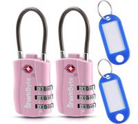 SharkByte Slim TSA Approved Luggage Locks, 3-Dial Security Travel Combination Padlock with Tags, Flexible Cable Wire Travel Lock, Suitcase Locks, Bag, Gym Locker, Small Padlock with Code (2 Pack)
