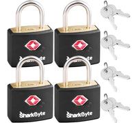 SharkByte Small TSA Approved Padlocks with Keys [4 Pack, 8 Keys] - Suitcase & Luggage Locks for Travel, Gym, Backpacks, Laptop Bags, and Zippers