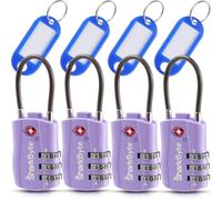 SharkByte TSA Approved Luggage Locks, 3-Dial Security Travel Combination Padlock with Tags, Flexible Cable Wire Travel, Suitcase Locks, Bag, Gym Lock, Small Suitcase Padlock with Code (4 Pack)