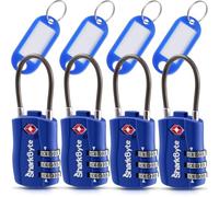 SharkByte TSA Approved Luggage Locks, 3-Dial Security Travel Combination Padlock with Tags, Flexible Cable Wire Travel, Suitcase Locks, Bag, Gym Lock, Small Suitcase Padlock with Code (4 Pack)