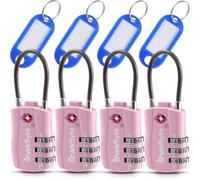 SharkByte TSA Approved Luggage Locks, 3-Dial Security Travel Combination Padlock with Tags, Flexible Cable Wire Travel, Suitcase Locks, Bag, Gym Lock, Small Suitcase Padlock with Code (4 Pack)