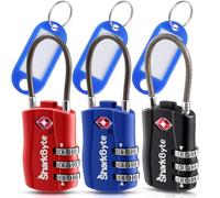 SharkByte TSA Approved Luggage Locks - 3-Dial Security Travel Combination Padlocks with Tags, Flexible Cable Wire Travel Locks for Suitcases, Gym Bags & Small Suitcases (3 Pack)