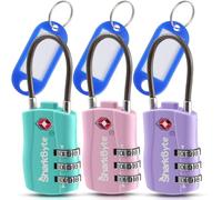 SharkByte TSA Approved Luggage Locks - 3-Dial Security Travel Combination Padlocks with Tags, Flexible Cable Wire Travel Locks for Suitcases, Gym Bags & Small Suitcases (3 Pack)